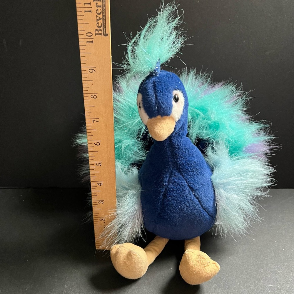 Aurora Luxe Boutique 12" Mora Peacock Bird Stuffed Animal Plush Glittery Fluffy - Picture 10 of 11